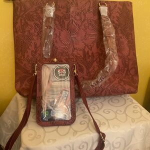 Save The Girls Brand Tote bag with Cross Body Pouch - THE COLOR IS RUST